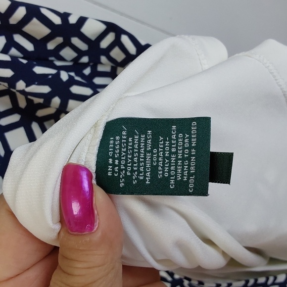 Lauren Ralph Lauren Navy White Geometric Knee length Dress Edgy MOD Sz.16 - Picture 10 of 10